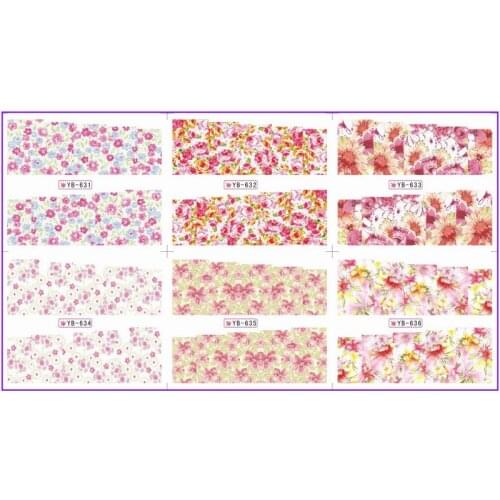 6 PACK/ LOT WATER DECAL NAIL ART NAIL STICKER FULL PAGE ROSE DAISY FLOWER YB631-636