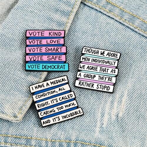 Creative Square Geometry Shape Enamel Pins English Typesetting Slogan Brooch BackPack Collar Lapel Pin Badge Girl Jewelry Gift