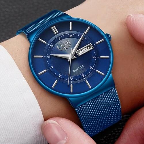 Montre Homme 2019 New Blue Quartz Clock LIGE Mens Watches Top Brand Luxury Watch For Men Simple All Steel Waterproof Wrist Watch