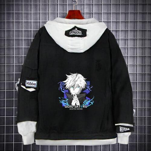 Anime Jujutsu Kaisen black denim Jacket Yuji Itadori Cosplay Costume men women Coat thick Hoodies Outwear Jackets
