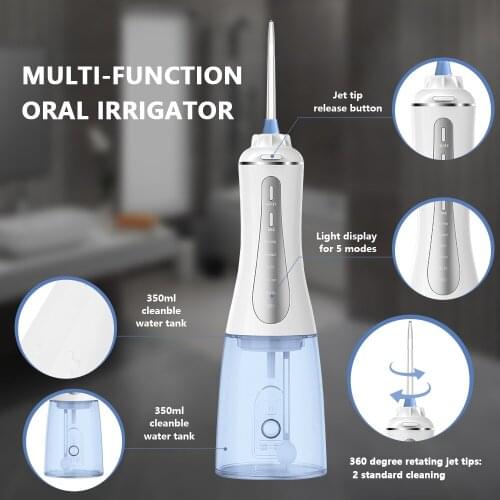 Portable D ental Oral Irrigator Rechargeable Cordless Powerful Water Flosser Teeth Cleaner Detachable 350ml Water Tank