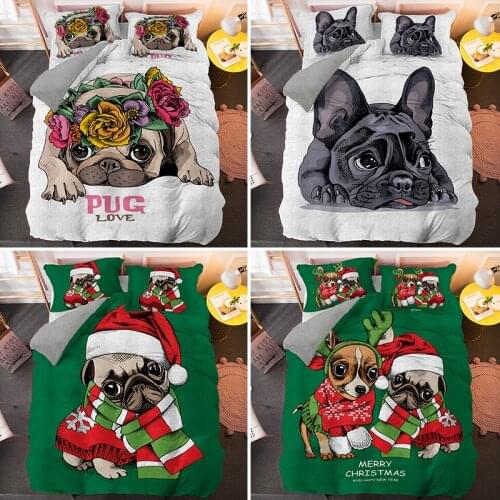 Pug Dogs Bedding Set Lovely Animal Bedclothes 2/3pcs Home Microfiber Bed Sets Single King Queen Duvet Cover With Pillowcase