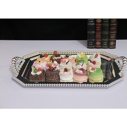 Creative Octagon silver metal serving tray with beads silver table tray dienblad decorative trays for home organization FT026