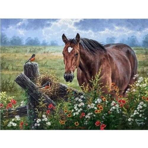 Hot Saleing Diy Diamond Painting 5D Set For Embroidery Cross-Stitch Embroidery Chrysanthemum scenery Diamond Horse and sparrow