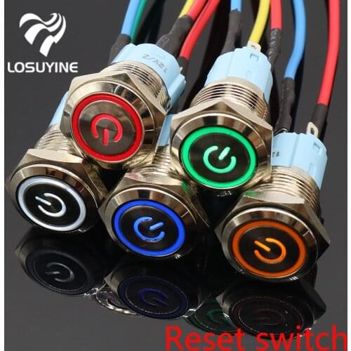 Metal push button switch with light 16mm flat head self-reset Momentary 5V 12V 24V 220V Push Button waterproof LED metal switch