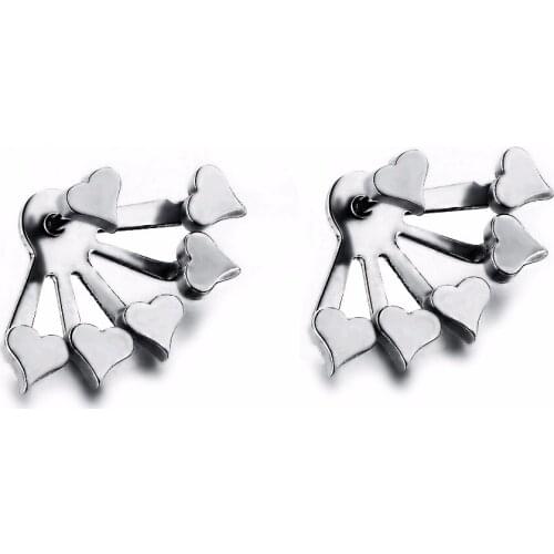 Fashion Cute Heart Earring Stud for Girls Women Front Back Two Side Pop Stainless Steel Ear Jewelry 1 Pair