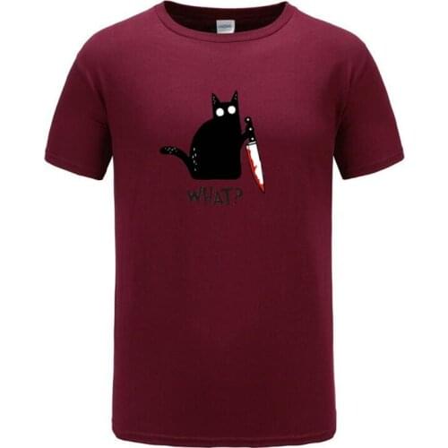 New Summer 100% cotton hip-hop mens T-shirt short sleeve T-shirt fashion brand Cat With Knife Funny Halloween Gift T-Shirts Top