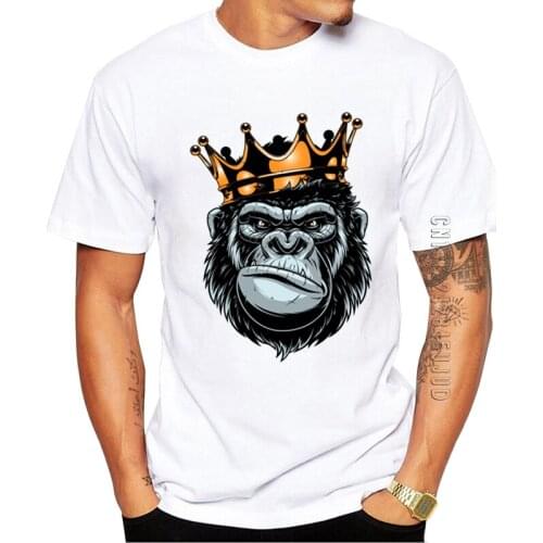 100% Cotton Gorilla King Printed Men T-Shirt O Neck Summer Graphic Tshirt Casual Tops Funny Ape Tees