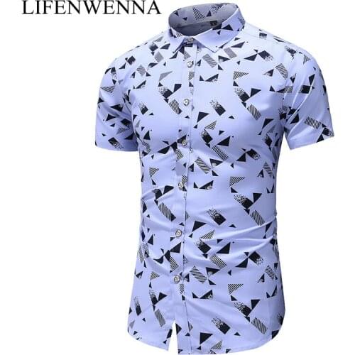New Fashion Geometry Print Shirt Men 2019 Summer Hawaiian Short Sleeve Shirt Mens Clothes Trend Casual Slim Fit Shirts Plus Size