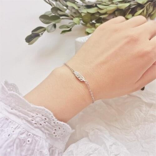 New Arrival Simple Leaf 925 Sterling Silver Jewelry Women Personality Feather Exquisite Popular Bracelets SB210