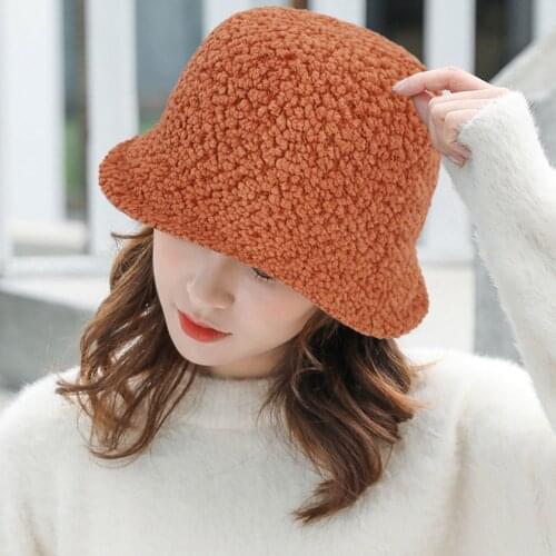 Autumn Winter Fashion Women Solid Color Bucket Hats Warm Cotton Simple Korean Panama Travel Fisherman Hat For Ldies