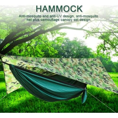 Portable Camping Hammock Lightweight Nylon Hammock Include Mosquito Net Rain Fly Tree Straps for Hiking Camping Survival Travel