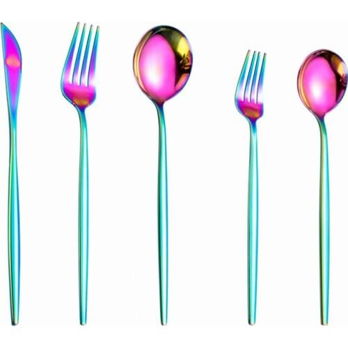 Rainbow Stainless Steel Cutlery Set Complete Flatware Golden Dinner Tableware Fork Spoon Knife Set Kitchen Utensils Dropshipping