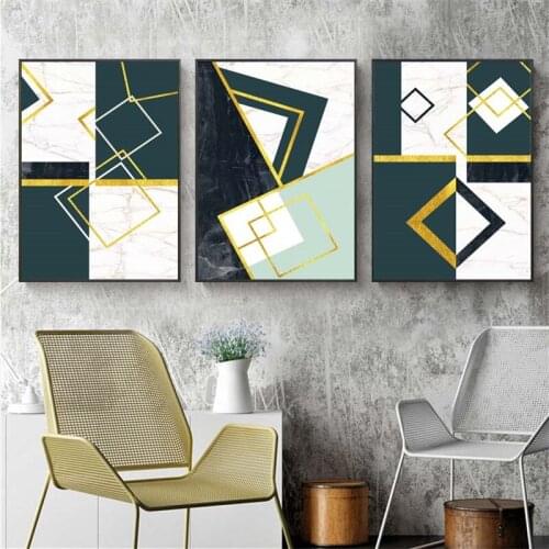 Frameless Modern Nordic Light Luxury Abstract Geometric Lines Gold Foil Stone Pattern Living Room Decoration Painting Core