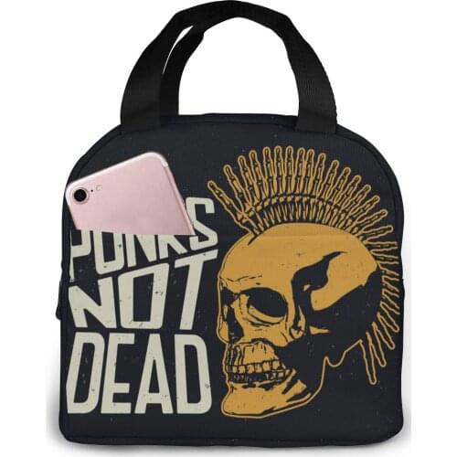 Dead Punk Skull Lunch Bag Portable Insulated Thermal Cooler Bento Lunch Box Tote Picnic Storage Bag Pouch