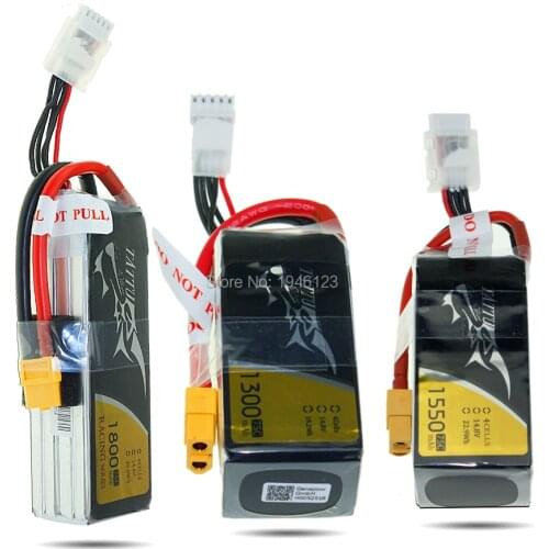 Tattu 4S 75C 14.8V 1300mAh 1550mAh 1800mAh Lipo Racing Battery with XT60 Plug for FPV Quadcopter Drone RC Helicopter Car