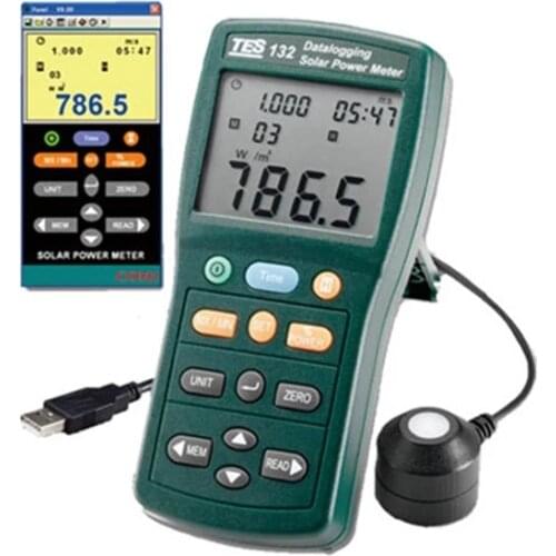 TES-132 Solar Power Meter Wide Spectral Range Datalogging USB Cable Software Power Meter High Precision