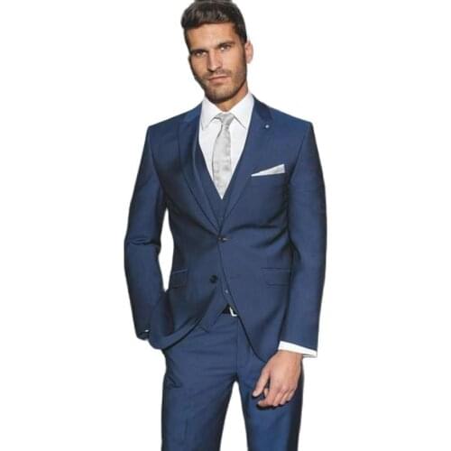 Slim Fits Navy Mens Work Business Suit Cocktail Dress Handsome Groom Tuxedos Party Clothes (Jacket+Pants+Vest+Tie) W:313