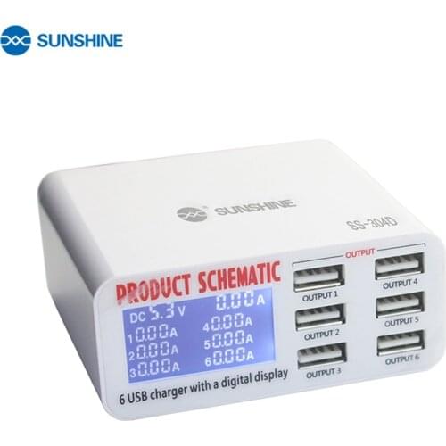 SUNSHINE SS-304D 6 Port USB Smart Charger Support Wireless Charging with LCD Display for Mobile Phone Charging Repair Tools