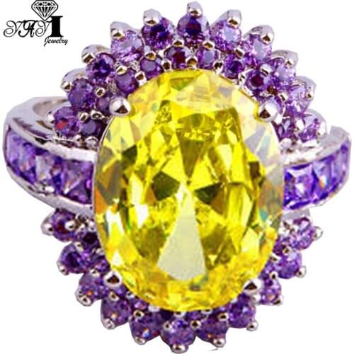 YaYI Fine Jewelry Fashion Princess Cut Huge 4CT Purple Yellow Zircon Silver Color Engagement Wholesale Wedding Lover Heart Rings