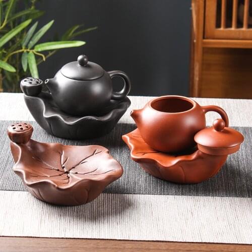 Yixing Purple Clay Teapot Tray Lotus Leaf Lotus Pot Mat Small Kungfu Tea Accessories Pot Holder Black Brown Red Saucer