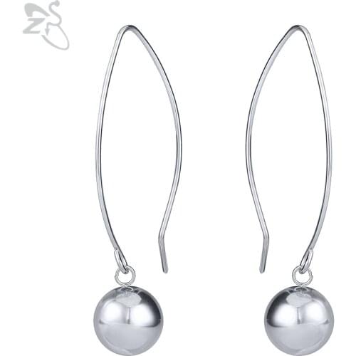 ZS 2 Pcs Unique Style Drop Line Long Earrings Women Girls Ball Pendant Stainless Steel Earring Korean Statement Earrings Jewelry