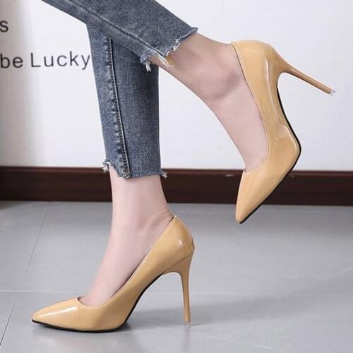 Plus Size 7 Color Women Super High Heels Dress Shoes Patent Leather Basic Pumps Thin Heeled Wedding Shoes Ladies White Red 8357L