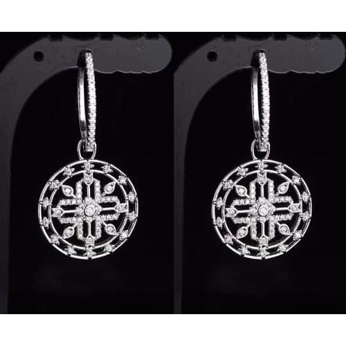 Womens Gift Jewelry 925 Sterling Silver Cross Round Pendant Earrings Large Compass Earrings Mandala Flower Earrings