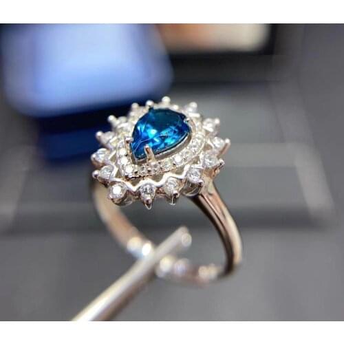 Fine natural London Blue Topaz ring 925 silver Fine Jewelry Gift For women‘s ring size 5*7mm 0.9CT