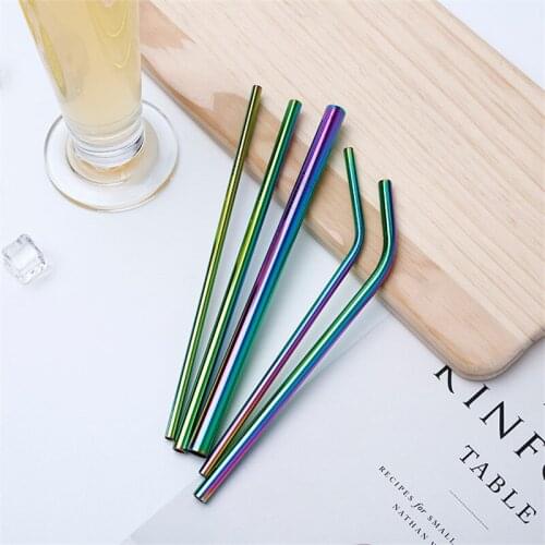 120pcs/lot 6/8/10/12mm Rainbow Color Stainless Steel Drinking Straws For Cups Mugs Durable Reusable Bar Drink Accessories