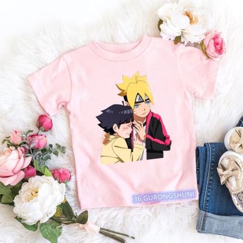 2021 Japan Manga Ninja Boruto наруто T Shirt аниме Anime Clothes Cartoon Print Pink Girls T-shirt Kids Clothes Tee Summer Top