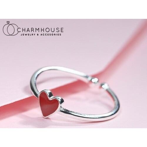 925 Sterling Silver Rings For Women Red Heart Open Ring Romantic Jewelry Accesories Anillo Mujer Bague Femme Party Gifts Bijoux