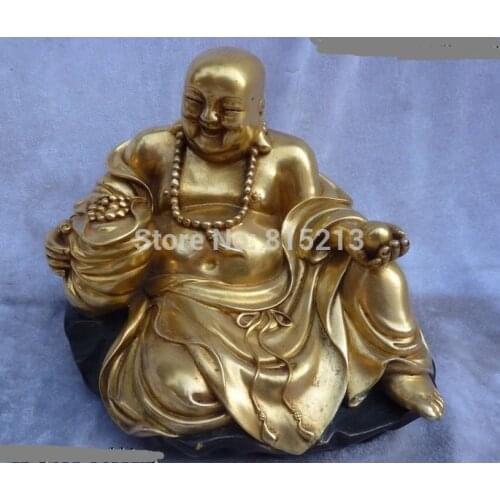 Bi001212 6"Tibet Buddhism 100% Pure Bronze carved 24K Gold Sit Potbelly Buddha Statue