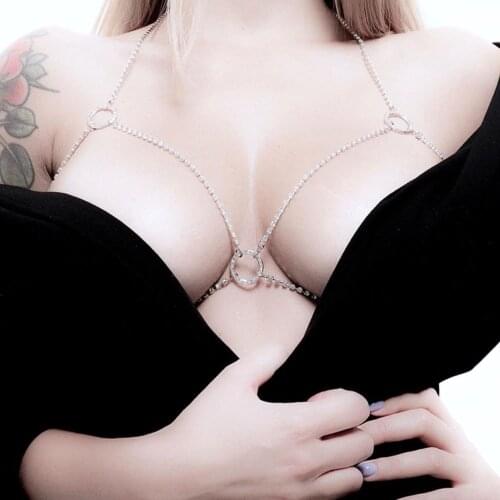 VCU Sexy Rhinestone Chains Breast Body Necklaces for Women Round Circle Charm Crystal Bra Chain Underwear Chest Jewelry