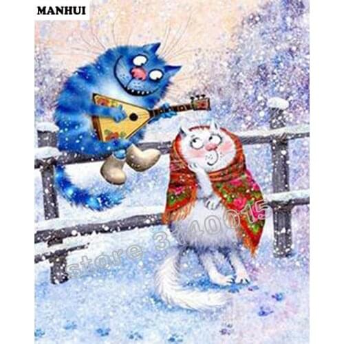 DIY Diamond Embroidery Snow cat DIY Diamond Painting 5D Cross Stitch spuare Rhinestones Home Decor ABC168