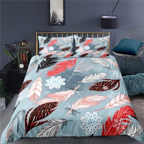 Home Textile Luxury 3D Feather Print 2/3Pcs Comfortable Duvet Cover Pillowcase Bedding Sets Single Queen and King EU/US/AU Size