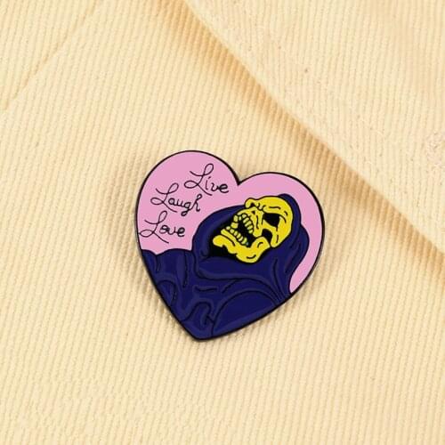 Grim Reaper Skull Heart Brooches Skeleton Laugh Death Godfather Enamel Pins Punk Gothic Jewelry for Halloween Party Lapel Badges