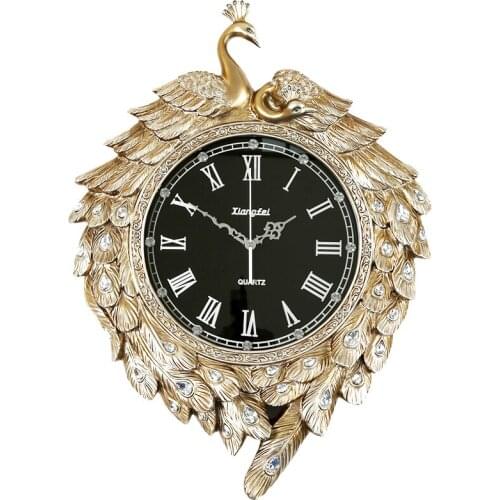 European retro peacock clock Personality hanging watch, living room decorations, silent clocks and watches Quartz clock