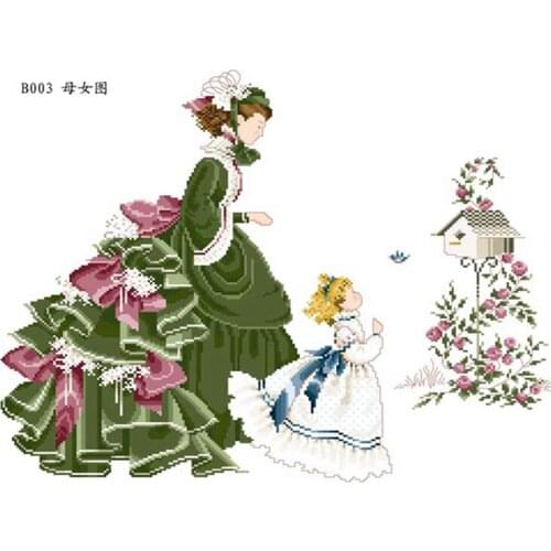 Mother and daughter figure DIY hand cross - stitch precise printed cloth 11CT 14CT 18CT material package