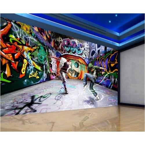 Modern fashion mural dancing youth street dance graffiti backdrop TV sofa non-woven wallpaper fabric wallpaper painting
