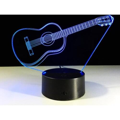 Guitar With Keychain Acrylic 3D Night Light Baby 7 Color Chang USB DeskLamp Musical Instruments Home Decor LED USB 3D Lamp