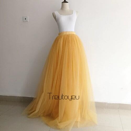 [Custom Made] 7 Layers 110cm Long Tulle Skirt Pleated Skirts Womens Wedding Bridal Bridesmaid Skirt Lolita Petticoat faldas saia
