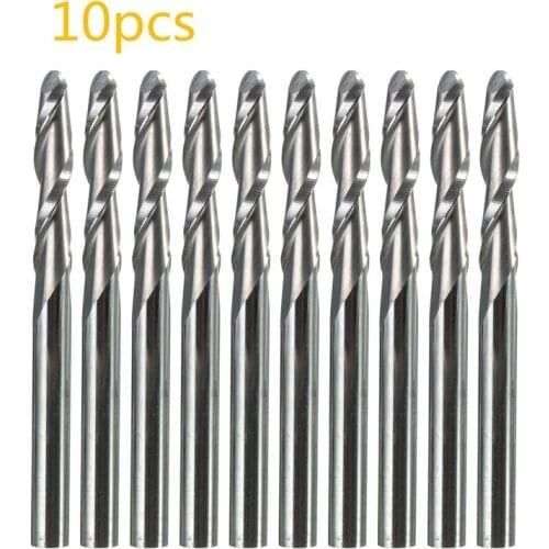 10pcs 1/8'' Shank Carbide End Mill 2 Flute Ball Nose CNC Milling Cutter Tool Set For Power Tool