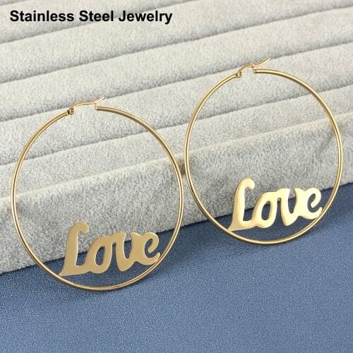 Luxury Big Gold Earrings For Women Stainless Steel Round Large Golden Rings Earrings Love Letter Designer Fashion Jewelry 2021