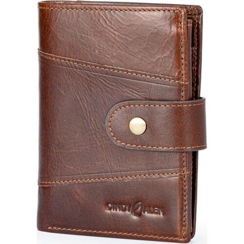 Men Wallet Mini Red-Brown Bag Genuine Leather Wax Oil Leather Credit Business Card Holders Cowhide Leather Wallet Purse