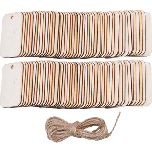 Unfinished Nature Wood Slice Gift Tags Blank Rectangle Wooden Hanging Label With Hemp Ropes for Wedding Party DIY Decor