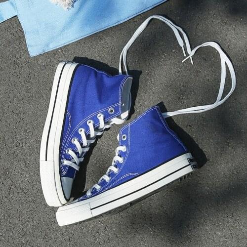 35-44 Unisex Canvas Shoes Sapphire Blue Lovers Casual Shoes Royalblue Men and Womens Sneakers Gumshoes Lace Up High Low Basic