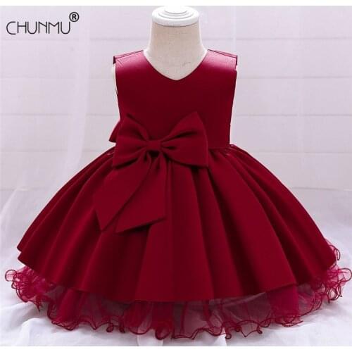 Flower Big Bow Dress For Girls 1st Year Birthday Party Wedding Lace Backless Tutu Girl Dress Baby Girl Princess Custume Vestido