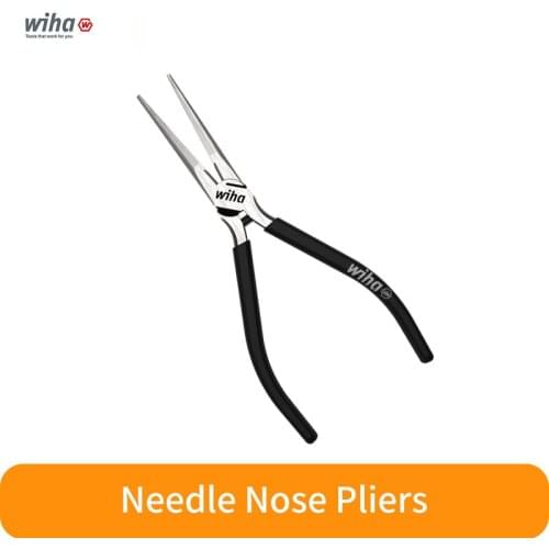 Wiha Long Nose Pliers 6 Inch Black High Carbon Steel Spring Open Cross Twill