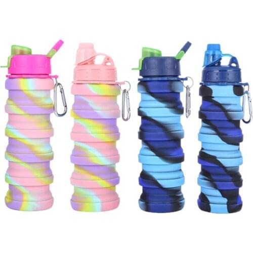 500ML Portable Retractable Silicone Bottle Folding Water Bottle Outdoor Travel Drinking Cup With Carabiner collapsible cup